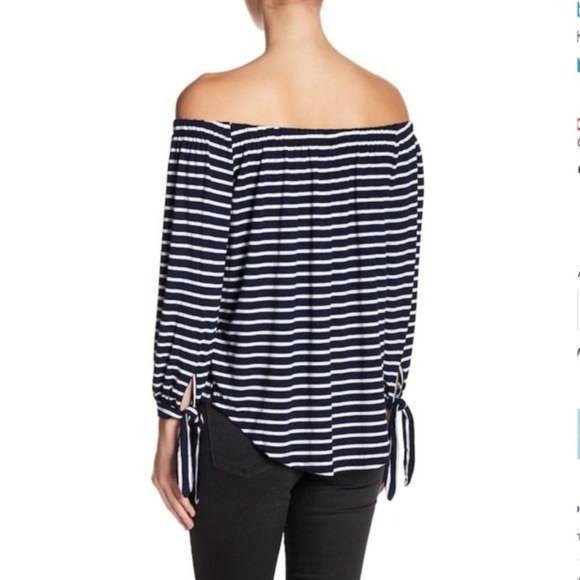 Tart Navy Stripe Off-the-Shoulder Top Size Medium - Picture 2 of 14